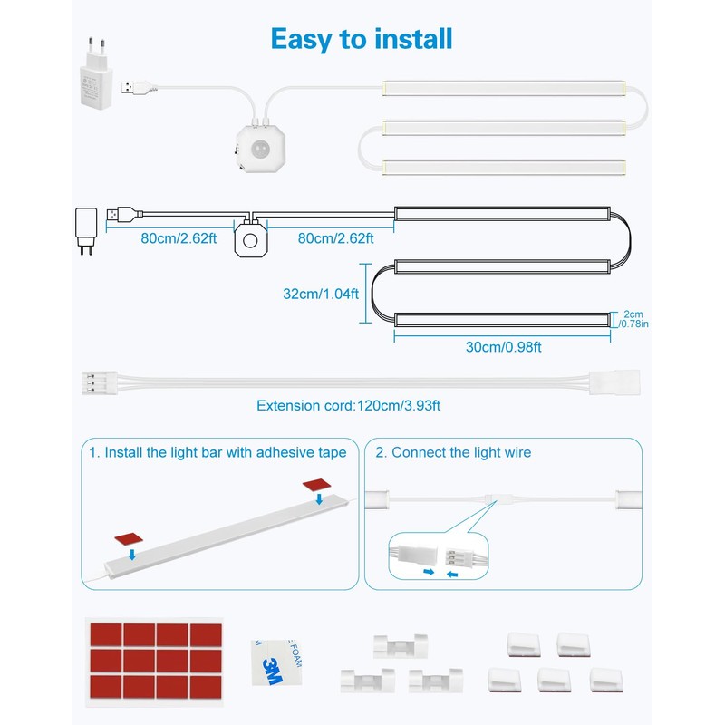 ALITOVE 5 V LED Cabinet Lighting 3 Packs Linkable Under-Unit