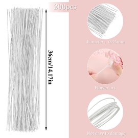200 Pcs Floral Wire 26 Gauge Crafts Wire Florist Flower Wire Stems White Floral Wire for Crafts Bouquet Stem Wreath Making Flower Arrangement Supplies (White,14 Inch)