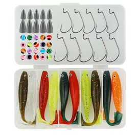 Njord Kalastus Carolina Rig Set & Texas Rig Box 50 Pieces Includes 10 Rubber Fish 10 Bullet Lead (5 x 5 g 5 x 10 g) 20 Beads & 10 Offset Hooks (5 x 1# 5 x 1/0 #) Zander Bait Perch Bait