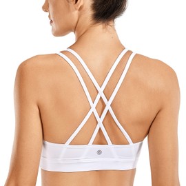 CRZ YOGA Women's Strappy Back Wirefree Padded Workout Yoga Sports Bra White M
