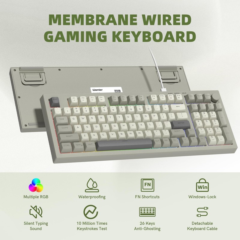 womier DK98 Retro Wired Gaming Keyboard Creamy Membrane with Rainbow