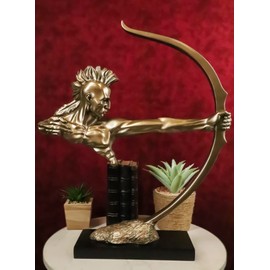 Ebros 19" Tall Sioux Indian Warrior with Bow and Arrow Short-Bow Archer Aiming Statue with Black Base Stand Cultural Heritage Home and Office Decorative Centerpiece Accent