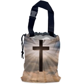 NHNXHWIA Jesus Christ Cross Car Trash Bag,Hanging Drawstring Car Garbage Bag,Waterproof Canvas Car Back Seat Organizer with Adjustable Buckle,for Vehicles,SUVs,Camping,Road Trips