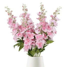 INSUNSIX 6PCS Pink Delphinium Artificial Flowers Real Touch Larkspur Silk Flowers Long Stem Artificial Flowers for Tall Vase Wedding Centerpieces for Tables Home Decor Indoor (Pink)