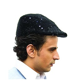 Dress Up America Sequin Newsboy Flat Cap - Cabbie Hat for Men - One Size Fits Most - Black