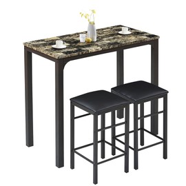 VECELO 3-Piece Bar Table and Chairs Set, 36" Rectangular Counter Height Dining Sets for Kitchen Bistro Restaurant Small Space Breakfast Nook, Brown and Black