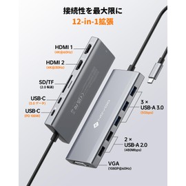 NOVOO USB C Docking Station | 12 Ports, 2 HDMI, VGA, 5 USB Ports, 100W PD Support, USB-C Data, SD/TF Card Reader | Compatible with MacBook, Dell, HP, Surface and More