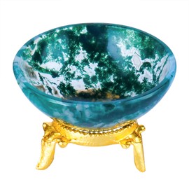 FASHIONZAADI Crystal Bowls - Moss Agate - Pagan Decor - Chakras Stones - Office Decor - Natural Gemstone - Decorative Gem Bowl - Feng Shui Crystal - Decor Gifts - Chakra Bowl