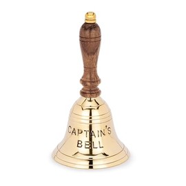 NKlaus Captain's Bell 11581 17 cm Solid Brass Gold Hand Bell with Wooden Handle