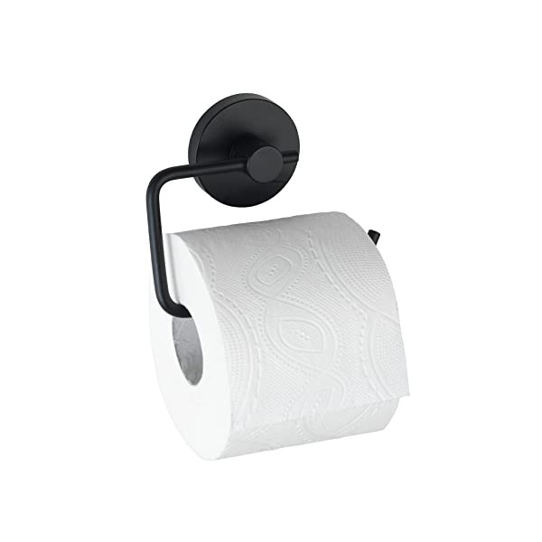 WENKO Vacuum-Loc Milazzo Black Toilet Roll Holder, No Drilling Required, Steel, 13.5 x 10.5 x 3.7 cm