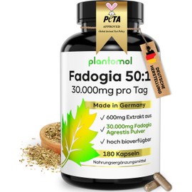 plantomol Fadogia Agrestis Extrakt 50:1-30.000mg - 180 Kapseln mit Vitamin C Koffein Zink & Piperin - 3 Monatsvorrat
