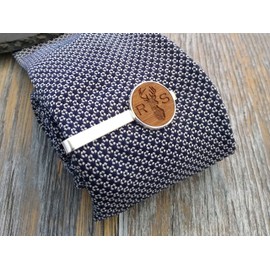Stag Initials Tie Clip, Wooden Tie Bar, Mens Necktie Clasp Clip Clamp Pin, Engraved 5th Anniversary Wedding Present, Gift for Dad, Groomsmen, Usher, Birthday, With Gift Box