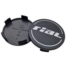 4 x Rial Hub Caps 68.5 mm Black Matt (N37) Logo Silver – Original Wheel Centre Cap/Hub Cap