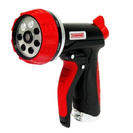 Chapin 4605: 7-Pattern Garden Hose Spray Nozzle with Front Trigger Grip, Threaded Connection Fits Standard Garden Hose, for Gardening, Landscaping, Watering and Outdoor Jobs, Red/Black