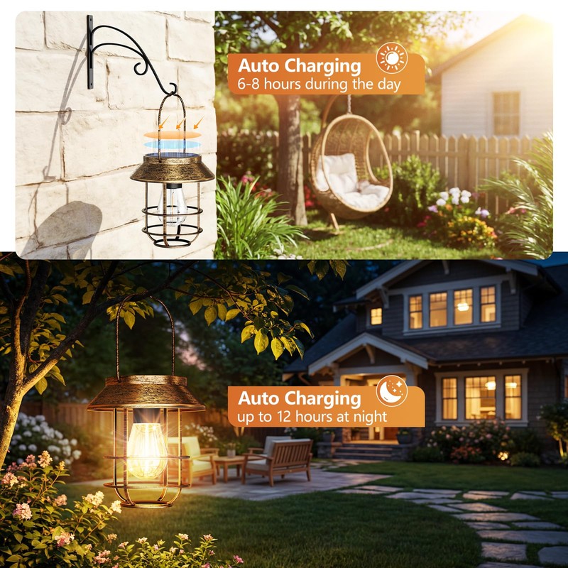 AOUNQ Solar Lanterns Outdoor Waterproof 4 Pack, Upgraded Brighter Hanging