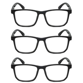 Calabria R861 3 Pack Reading Glasses +0.75 Black Men Women Designer Trendy Eyeglass Fashion Readers w/Semi-Hard Zipper Case