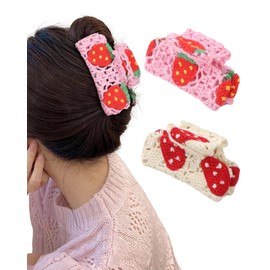 Large Hair Clips Crochet Knitted Hair Clip for Women Pack of 2 Flower Hair Clip Claw Clips for Thick Hair, Fashionable Accessory for Women Suitable for Holidays, Tours, Beaches