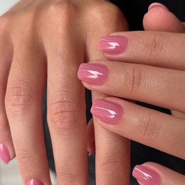 KQueenest Dark Pink Press On Nails Short Square - False Nails for Sticking Short, Natural Plain Fake Nails Fingernails for Gluing, Shiny Gel Acrylic Nails for Women, Pack of 24