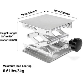 HeyWin Lab Jack Stand Stainless Steel Lifting or Lowering Router Laser Cabinet Photo Fans Lab Lifting Table (100mm x 100mm)