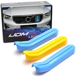 iJDMTOY Exact Fit Sweden Flag Color Grille Decoration Insert Trims Compatible With Volvo 2021-2024 XC40 Vertical Front Grill (Color: Blue/Yellow/Blue)