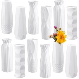 Hoolerry 12 Pcs White Flower Vases Bulk for Centerpieces Plastic White Bud Vase for Flowers Ceramic Look Flower Vase Decorative Tall Unbreakable Vase for Flowers Home Office Table(Classic Style)