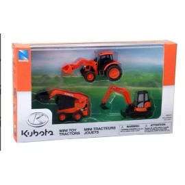 Kubota Diecast Kubota 3 Pc. Lot Skid Steer Mini Excavator Toy PULL BACK TRACTOR