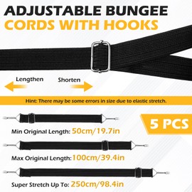 TAIXING Pack of 5 Tensioning Straps with Hooks, 1 m Flat Adjustable Expander with Hooks, Extra Strong Wear-Resistant Tie Down Straps with Hooks for Awning, Garden, Bike, Car, Camping, Roof Rack, Tarps