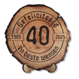DARO Design - Wooden Disc - 40 Years - Size 20 cm - Gift for Anniversary, 40th Birthday, Anniversary - Congratulations Dutch