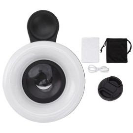 Phone Camera 15X Macro Lens with Mini Clip Ring Light 2800 to 6500K Phone Ring Fill Light Lens for Photography Video Recording Black