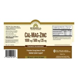 Cal-mag-zinc Windmill 100tabs Calcio Magnesio Zinc Sabor Sin Sabor                                                                                    
