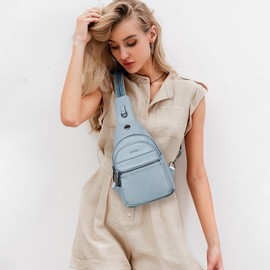 LATMAP - Bolso bandolera de 7 l para mujeres y hombres, bandolera con hombro, mochila para riñonera, bolso de viaje de piel sintética