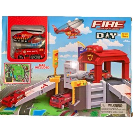 Fire Rescue DIY Fire Rescue Garage Play Set - 24 PCS Firemen Toys w/ DieCast Plane Truck