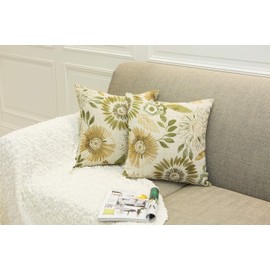 Mika Home Pack of 2 Decorative Throw Pillows Cases Cushion Cover for Sofa Couch Bed,Sunflower Pattern,20x20 Inches,Green Cream