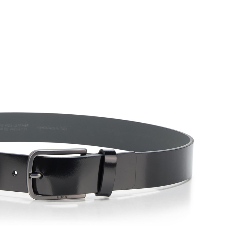 HUGO, Gurth Smooth Leather Belt, black gloss, 32