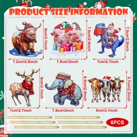 LETTERASHQP Christmas Tree Decorations Pack of 6 Christmas Tree Decorations Animals Funny Christmas Baubles Funny Acrylic Christmas Tree Decoration Christmas Tree Decoration Unusual Christmas Tree