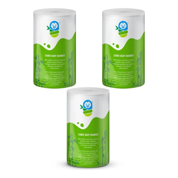 3 Rollos Papel Bambú 300 Hojas Desechables, Pañal Ecológico Género