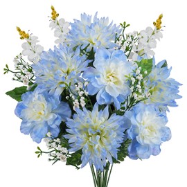 Minnhua Artificial Fake Flowers Artificial Peony Silk White-Blue Gradient Peony for Wedding Centerpieces Bridal Bouquet Mohter's Day Valentine's Day Home Decor