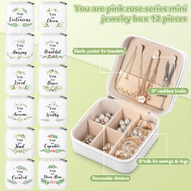 Kacctyen 12 Pieces Mini Travel Jewelry Case Bulk You Are Amazing Loved Green Leaves Women's History Month Gifts for Girls Leather Travel Jewelry Case for Mother's Day International Women's Day Gifts