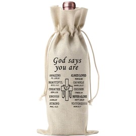 Religious Scripture Wine Gift Bag With Drawstring For 750ml Bottle, Christian Cross Bible Verse Bottle Sleeve, Great Scripture Farewell, Baptism, Wedding, Birthday Christian Gift Bag for Women, Men.