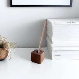 Varku 4 Pcs Single Pen Holders, Black Walnut Wood Pen Holders, Square Pen Organizers, Sturdy and Elegant, Ideal for Desk Organization and Small Item Storage