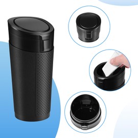 Car Trash Can Bin with Lid, Mini Leakproof Garbage Can for Vehicle, Cup Holder Trash Can, Small Trash Bin for Cars, Home, Bedroom, Office (Black 01)