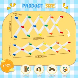 Suzile Kids Coat Rack Wall Mount Expandable Toddler Wooden Hanger Cute Coat Rack Rainbow Accordion Wall Hanger for Kids Children Hanging Backpack Bedroom Classroom Hat Clothes (Bright Color)