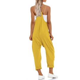 UNIANKIYA One Piece Jumpsuits for women V Neck Sleeveless Loose Fit overalls Spaghetti Strap Harem Long Pants with Pockets