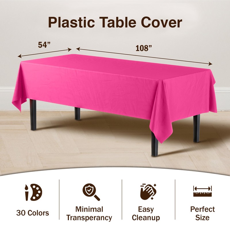 4-Pack Cerise Plastic Table Cloth - 54In. x 108In. Disposable