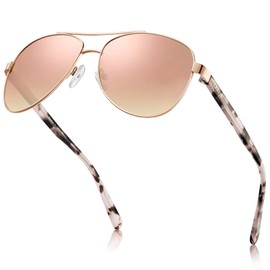 Carfia Retro Pink Mirrored Pilot Sunglasses for Women Polarized UV Protection, Trendy Driving Lady Sunnies Metal Frame