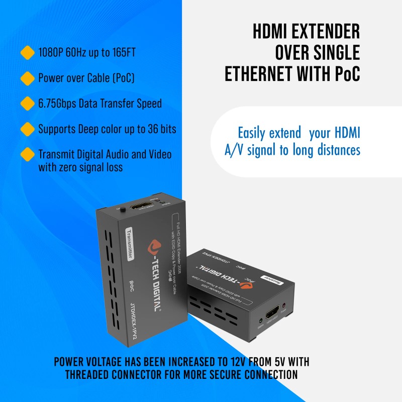 J-Tech Digital 1080P HDMI over Ethernet Extender w/ PoC up