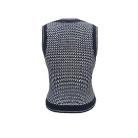 MakeMeChic Women's Crew Neck Sweater Vest Sleeveless Contrast Binding Vintage 90s Knit Top Blue Large