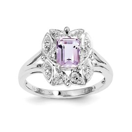 Sterling Silver Rhodium Diam. & Pink Quartz Ring