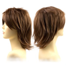 Yamel Anime Wig Light Brown for Cosplay Party, Synthetic Layered Short Hair Wigs with Bangs, Pastel Wigs for Women Men Kids