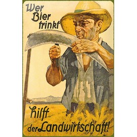 AGDeko® Schild aus Holz 12x18cm wer Bier trinkt Landwirtschaft zum Aufhängen oder Stellen Raum Dekoration